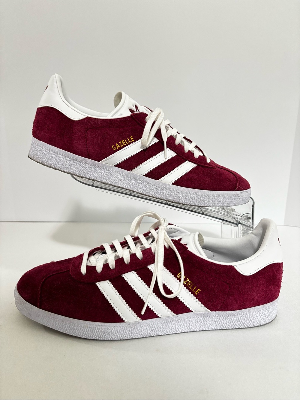 Adidas Gazelle Men’s 12.5 Burgundy Suede White Stripes Classic Sneakers B41645